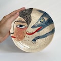 Decorative ceramic plate, Hand painted plate, Wolf lover gift, Collectible plate wall decoration, Kids room decor, Spiritual home decor
