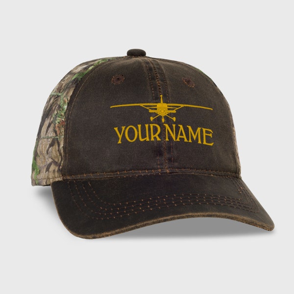Custom Airplane 2-Tone Camo Hat, Personalized Embroidered Ballcap, Small Craft Single Engine Airplane Plane, Pilot Aviator Flyboy Captain