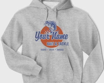 Custom Fishing Hoodie, Vintage Printed Hooded Sweatshirt, for Dad Father Husband Boyfriend Fisherman Outdoorsman Angler, Bait & Tackle