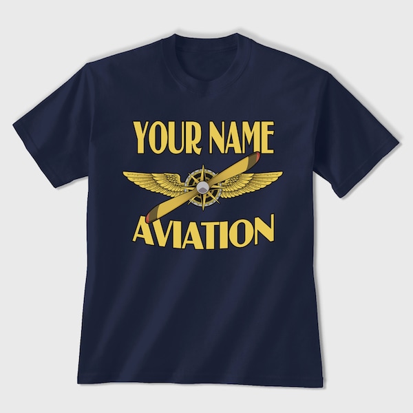 Custom Aviation T-shirt, Personalized Unisex Printed T-shirt, Wings Propeller, Pilots Flyers Aeronautics Enthusiasts, Flight Family