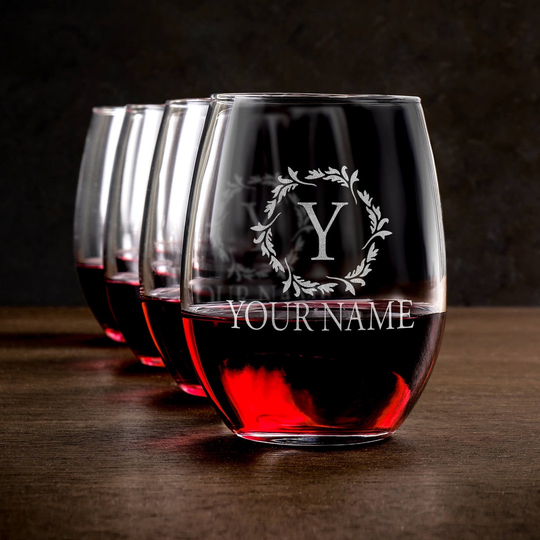 Custom Wine Glasses, Personalized Engraved Stemless Single or Set of 4 ...