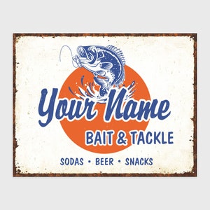 Custom Bait & Tackle Sign Fishing Decor Bait Shop Man Cave Bass