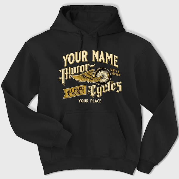 Custom Motorcycle Hoodie, Personalized Unisex Printed, Parts Service All Makes Models, Gift Biker Rider Mom Dad Gearhead Mechanic
