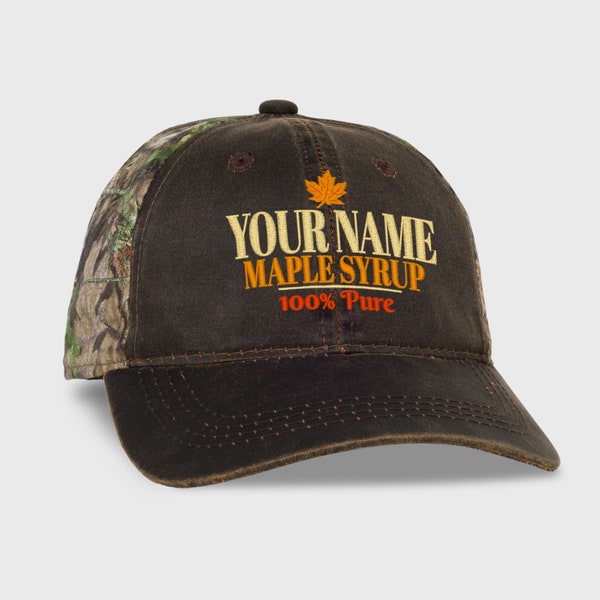 Custom Maple Syrup 2-Tone Camo Hat, Personalized Embroidered Ballcap, Baseball Hat, Fall Autumn Harvest Lovers, Farm Stand, Sugar Maples