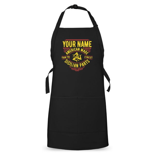 Custom Sicilian Apron, Personalized Parts Your Name Apron, Sicily Italy Italia Italiano Family Pride, Triskelion, American Made from Finest