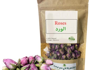 Rosas secas marroquíes: Los pétalos de rosa se utilizan tanto en recetas cosméticas como culinarias.