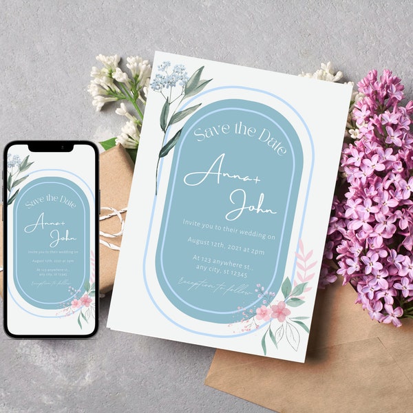 Something Blue Save-the-date Template Digital Invite Digital Editable Canva Template Digital Wedding Invitation  Instant Download