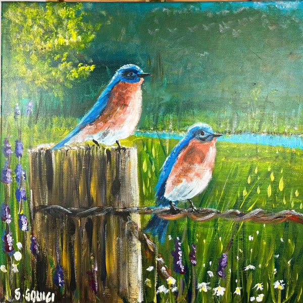 Peinture acrylique les oiseaux enchantés