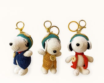 Crochet Handmade Snoopy Keychain: Amigurumi Pilot Dog Bag Charm
