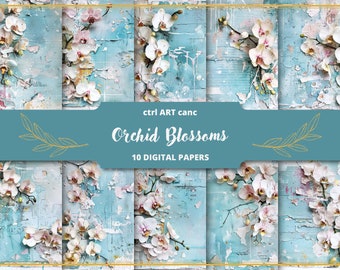 Blue Orchid Junk Journal Kit: Floral Scrapbook Paper (Digital Download)