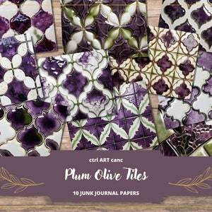 Purple Tiles Junk Journal Kit Scrapbook Paper Printable Paper Digital Journal Scrapbook Kit Printable Ceramic Tiles Printable Mosaic Decor