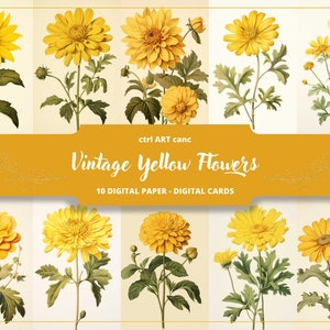 Yellow Flowers Image Yellow Digital Paper Yellow Floral Printable Ephemera William Morris Flower Printable Yellow Vintage Printable Flowers