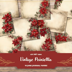 Christmas Junk Journal Kit for Scrapbook Digital Paper for Junk Journal Printable Paper Kit Poinsettia Journal Kit Scrapbook Christmas Paper