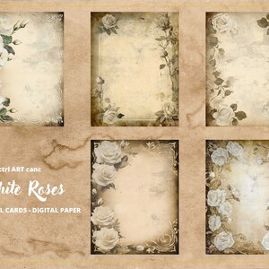 10 White Roses Printable, Old Paper, White Roses, Roses Digital Paper ...