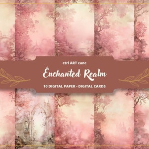 Papel digital del reino encantado, papel rosa caprichoso, papel de diario rosa, papel viejo, papel de carta, scrapbooking, collage, diario basura