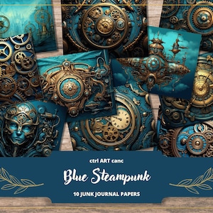 Steampunk Hintergrund blau Steampunk Digitales Papier Sofortiger Download Steampunk druckbares Papier Steampunk blau Tapete Steam Punk Journal
