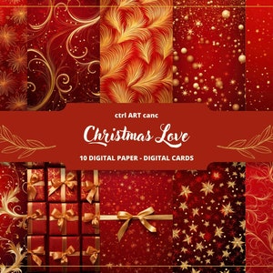Weihnachten Papier, Rot & Gold, Weihnachten Geschenkpapier, Junk Journal Papier, Scrapbooking Papier, Journaling Papier, Bastelpapier