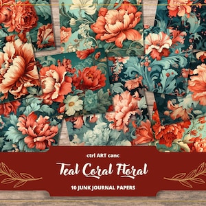 Green Floral Junk Journal Kit Printable Floral Paper Green Paper for Scrapbook Paper Printable Green Journal Background Paper Scrapbook Kit