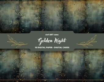Junk Journal Digital Paper, Scrapbook Dark Journal Paper, Golden Night Tattered Floral Paper, Junk Journal, Antique paper, Old Paper