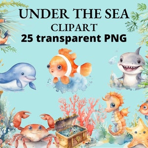 25 Under the Sea Animal Clipart: Transparent PNG (Digital Download)