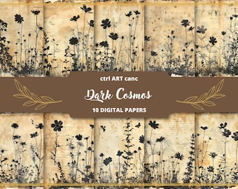 Digitaal papier met grunge-bloemen: Junk Journal Kit (digitale download)