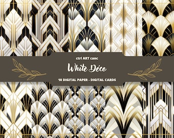 Art Nouveau Digital Paper: White Deco Junk Journal (Printable)