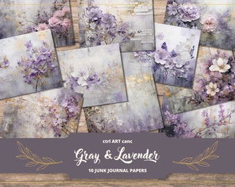 Purple Floral Junk Journal Kit: Collage Scrapbook Paper (Digital Download)