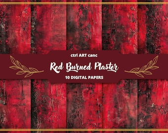 Czerwony papier cyfrowy w stylu grunge: tło o fakturze vintage (pobranie cyfrowe)