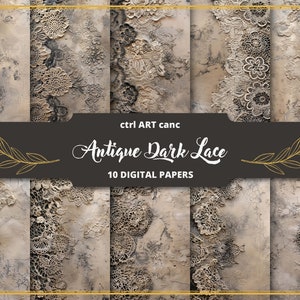 Kit de diário de renda gótica escura, papel digital para scrapbook, textura de renda escura, textura imprimível, uso comercial