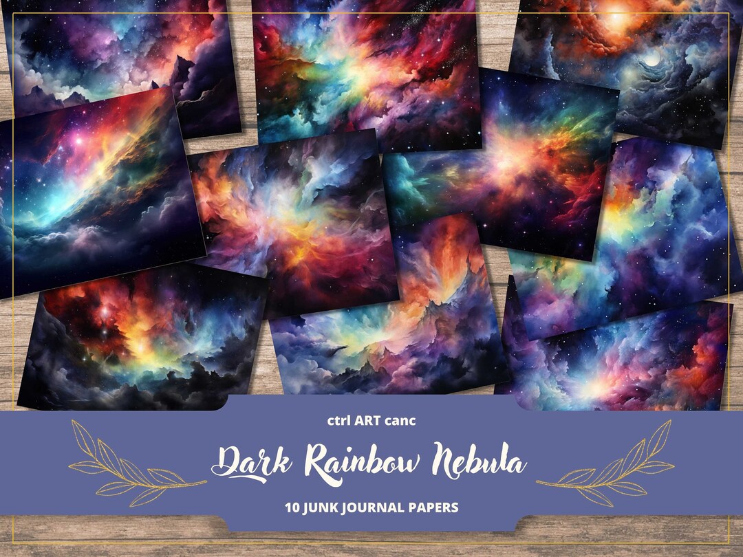 Rainbow Nebula Junk Journal Kit Night Digital Paper Printable Scrapbook ...