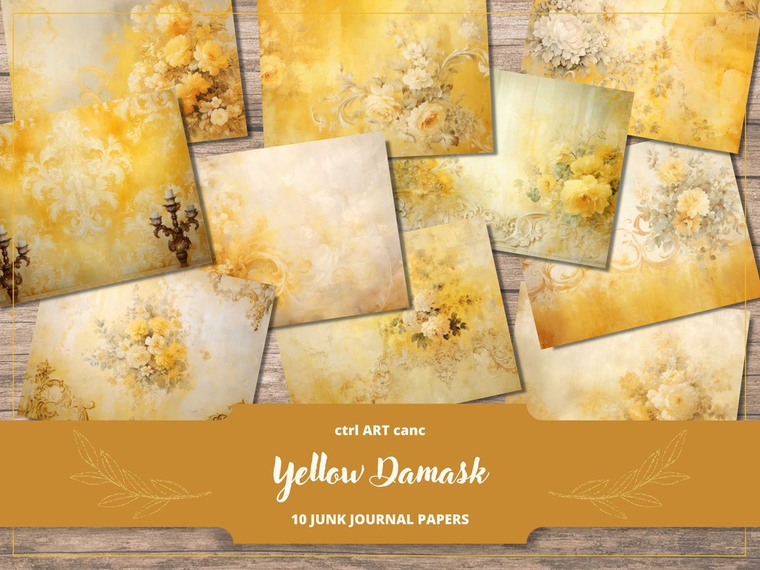 Yellow Journal Paper Junk Journal Paper Yellow Damask Printable Paper