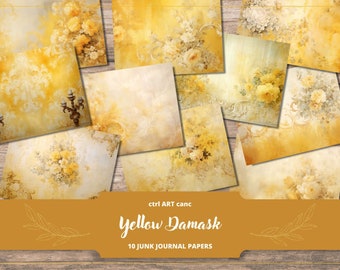 Yellow Damask Junk Journal Paper: Printable Scrapbook Background (Digital Paper)