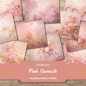 Pink Journal Paper Junk Journal Paper Pink Damask Printable Paper for Scrapbook Background Pink Paper Journal Digital Paper Scrapbook Paper