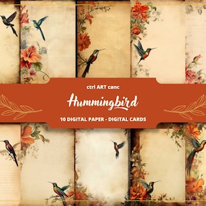 Hummingbird Printable, Himmingbird Paper, Nature Digital Paper, Old Paper, Letter Paper, Scrapbooking, Collage, Junk Journal