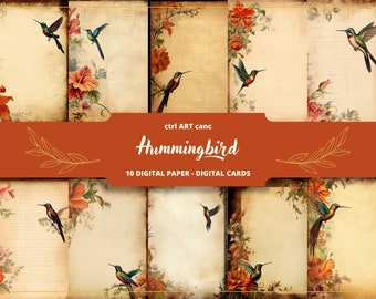 Hummingbird Digital Paper: Vintage Nature Printable (10 Pack) (Digital Download)