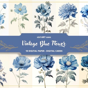 Blue Flowers Image Blue Digital Paper Blue Floral Printable Ephemera William Morris Flower Printable Blue Vintage Printable Flowers Ephemera