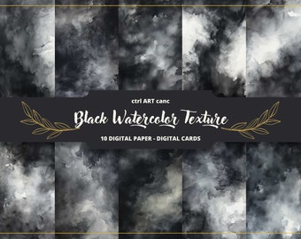Black Watercolor Texture Digital Paper: Scrapbook & Collage (Digital Download)