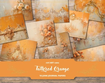 Orange Tattered Wall Digital Paper: Shabby Chic Journal (Printable Paper)