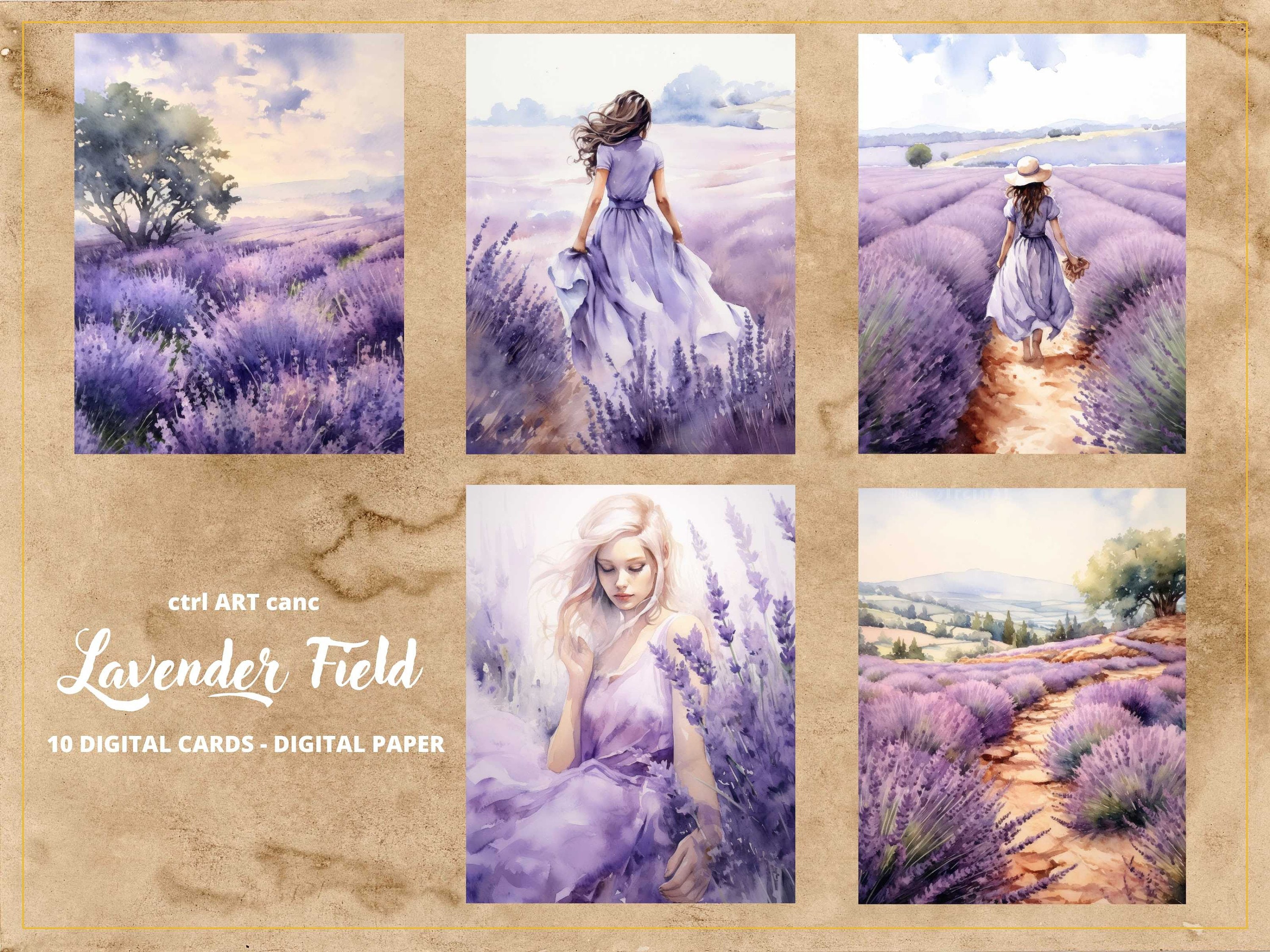 Lavender Field Painting Printable Watercolor Lavender Digital - Etsy