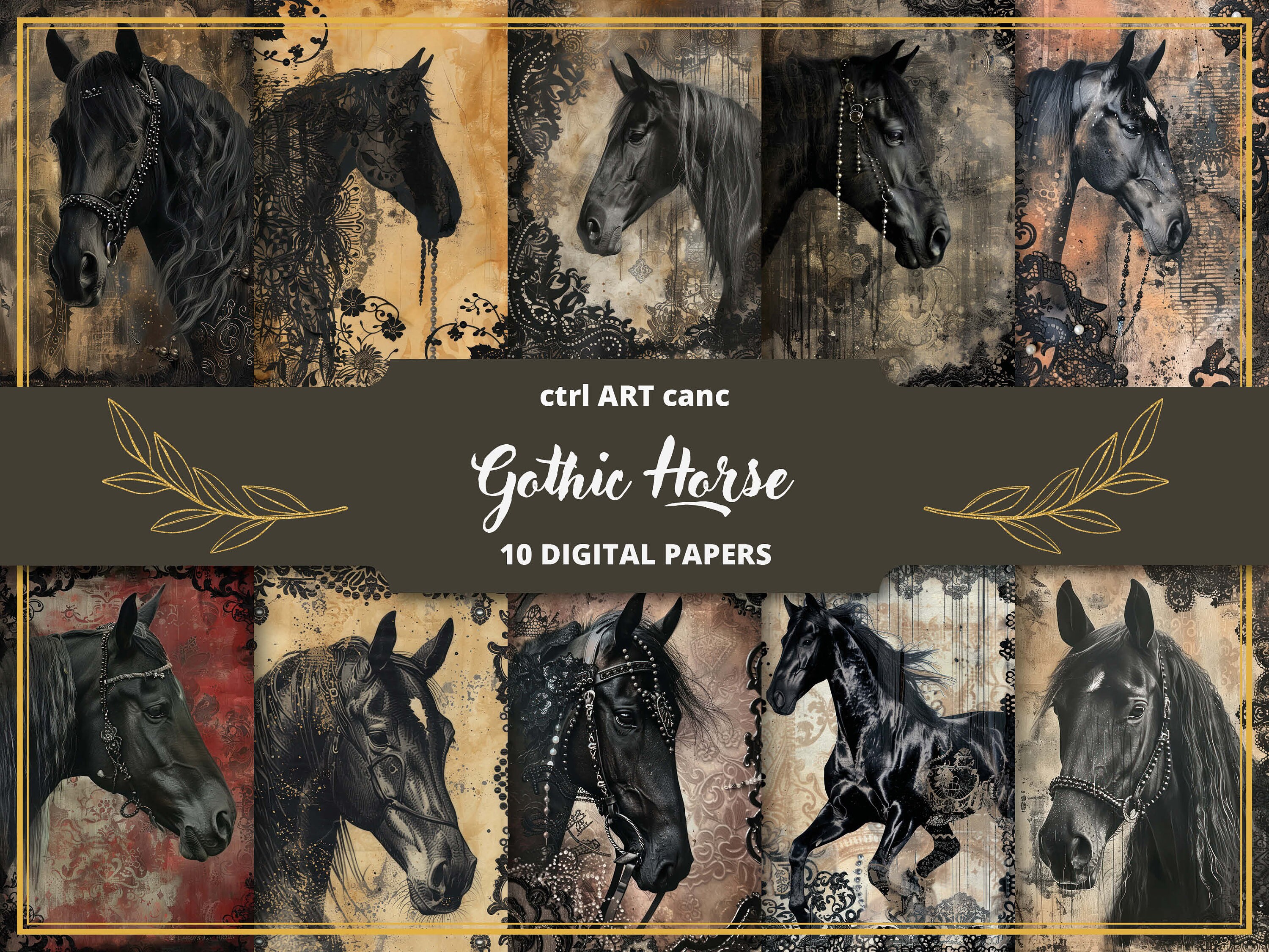 Black Horse Digital Paper for Junk Journal Kit Scrapbook