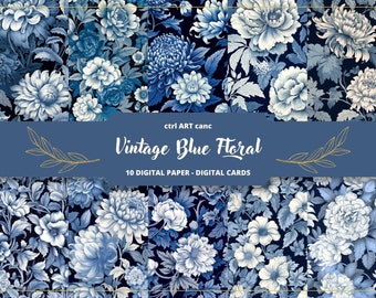 Vintage Blue Floral Paper: Junk Journal Kit (Digital Download)