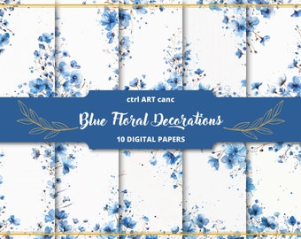 Blue Floral Letter Paper: Junk Journal Printable (Digital Download)