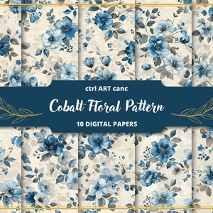 Floral Paper Blue Printable Digital Paper Pattern Journal Paper Journal Kit for Junk Journal Scrapbooking Journal Supplies Digital Journal
