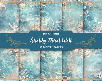 Floral Blue Digital Paper: Shabby Chic Journal Kit (Digital Download)