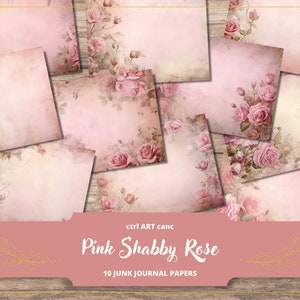 Rosen-Tagebuchpapier, rosa Rosen, Scrapbook-Papier für Junk Journal, florales Shabby-Papier, bedruckbares Papier-Kit, Journal-Kit, Scrapbook-bedruckbares Kit