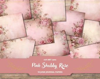 Pink Roses Journal Paper: Shabby Chic Printable Kit (Digital Download)