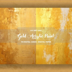 May include: A digital paper pack featuring 10 digital cards with a gold acrylic paint texture. The cards are perfect for scrapbooking, card making, and other crafting projects. ctrl ART canc Gold Acrylic Paint 10 DIGITAL CARDS - DIGITAL PAPER