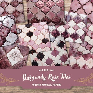 Carrelage rouge, kit de carnet de notes, papier de scrapbooking, papier imprimable, journal numérique, kit de scrapbooking, carreaux de céramique imprimables, décoration mosaïque imprimable