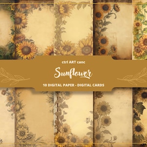 10 Sunflower Printable Vintage Paper, Digital Paper, Sunflower, Spring Paper, Junk Journal Paper, Ephemera, Flower Scrapbook, Junk Journal