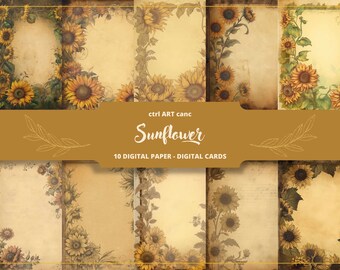 10 Sunflower Vintage Paper Textures: Junk Journal Ephemera (Digital Paper)